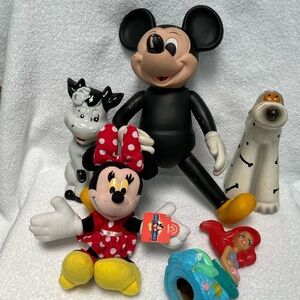 Vintage Banks / Disney Toys / Mickey / Minnie / Ariel / Ceramic Cow & Dog Bank